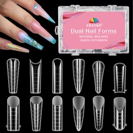 EBANKU 288PCS Dual Forms for PolyGel, Dual Nail Forms Full Cover Nail Molds Coffin Ballerina Acrylic Nail Tips for Builder Gel Nail Extension Manicure DIY Salon, 12 Shapes