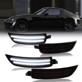 DERMOKA White LED Side Marker Lights Front Rear Bumper Parking Signal Lamp Reflectors for 2016-2024 Mazda MX-5 Miata ND, 4PCS Smoked Len