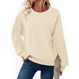 Zeagoo Women's Sweatshirts Top Crewneck Pullover Long Sleeve Tops Reverse Seam Thick Fleece Jackets Fall Winter Outfit,Beige,X-Large