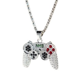 CAVIEA Small Iced Out Gaming Console Pendant Chain Necklace,Cute Thin Delicate Unique Charm Men's Women's Necklace,Fashion Cool Miami Hip-hop Rapper Disco Punk Jewelry Accessory,silver