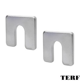 TERF® 50mm X 50mm X 1mm with 14mm Slots Galvanised Steel Packers Horseshoe U Shims Metal Spacers Fender Alignment U Shim Flat Plate Square Washer 1mm Thickness - Pack of 4
