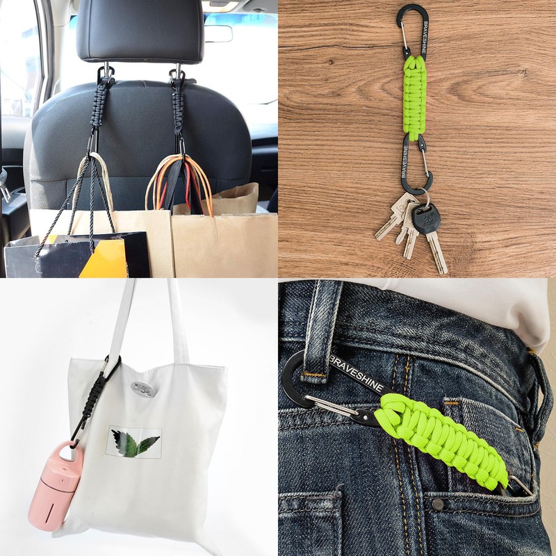 BRAVESHINE Double Head Paracord Braided Carabiner Paracord Lanyard Keychain Keychain