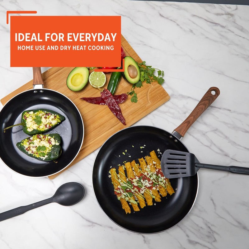 IMUSA Nonstick Ceramic Cookware Set 4-Piece 8in/10in with Soft-Touch Handles,