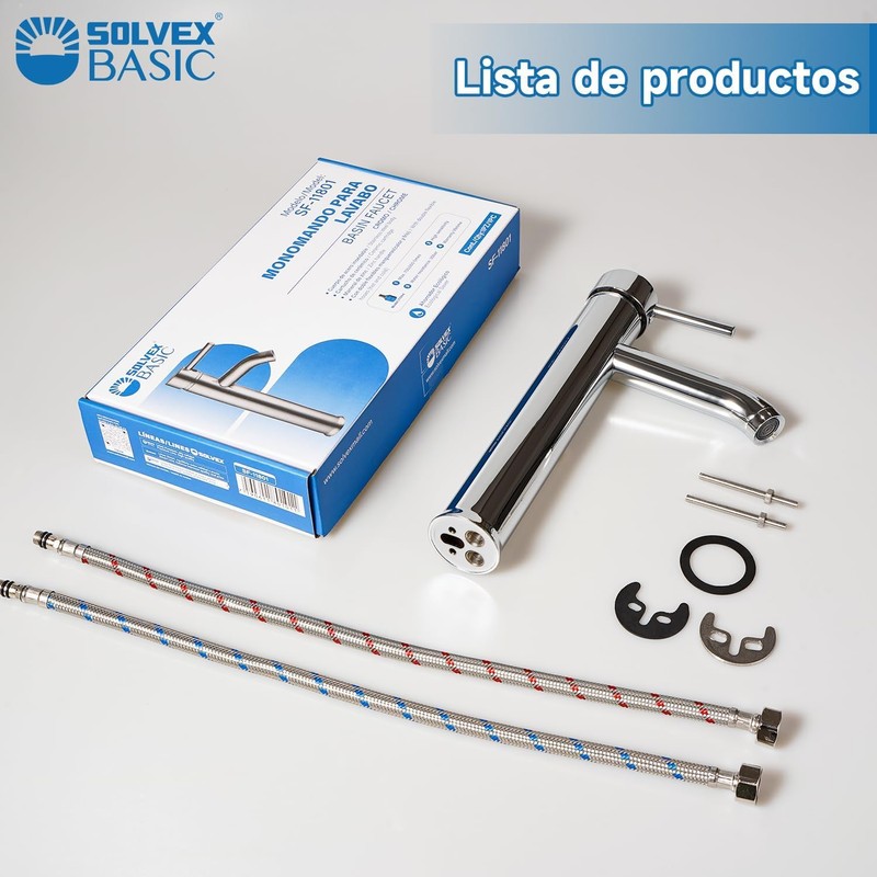 SOLVEX SP-10013 Bathroom Tap, Stainless Steel Washbasin Tap (High Spout),