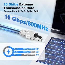 QIQIAZI CAT 7 RJ45 Stecker Werkzeuglos Netzwerkstecker,LAN Stecker Werkzeuglos, Kompatibel Cat 7,6a,6 Netzwerkkabel, Ethernet Stecker Bis zu 10 Gbps | 1000M Stabile Signalübertragung (12 Stück)