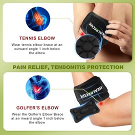 Healrecux Tennis Elbow Support Strap, Golfers Elbow Brace for Men Women, Adjustable Elbow Brace Forearm Band with Removable Compression Pad, Elbow Sleeves for Sports & Daily Work, Black