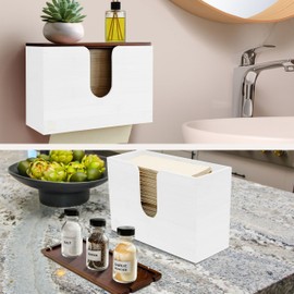 eBun Bamboo Trifold Paper Towel Dispenser – Wall Mounted or Countertop Tri Fold Paper Napkin Holder for Home, Office, Kitchen, Bathroom – Fits Multifold, Cfold, Zfold Hand Towels, White