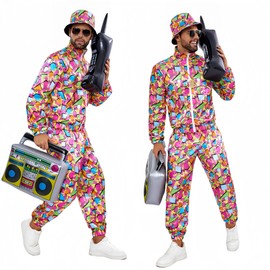 Haoibdeo 80s Hip-Hop Dance Costume for Adults, Men and Women, Party Dress Up Outfit, Large (Red, XX-Large)