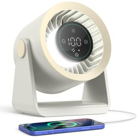 Ausic Powerful Desk Fan Utra-quiet for Bedroom, 15200mAh Small Turbo Bedside Fans for Cooling and Sleep, Personal Battery Powered USB Fans With LED Light, Digital Display, 105° Tilt, 0-100% Speed
