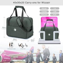 BAGZY Cabin Bag 40x30x20 Wizzair Underseat Cabin Bag, Waterproof Foldable Duffel Bag Holdall Hand Luggage Case Carry on Luggage Flight Bag Baggage Organiser Storage, 25L Nylon Black