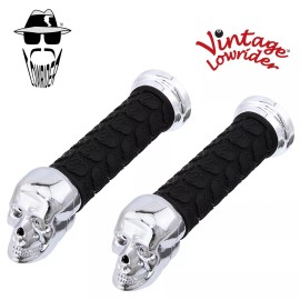 AltaLine NEW! Lowrider Bicycle Grips SKULL Black & Chrome Beach Cruiser Chopper BMX Bike.