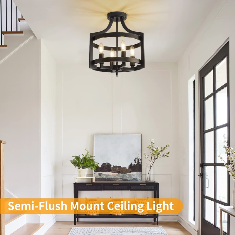 AOLALA Plug in Chandelier Black Farmhouse Pendant Light Fixture, Adjustable