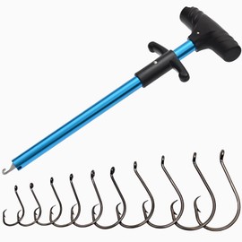 Fishfun 50Pcs Circle Hooks with Fishing Hook Remover, Super Sharp and Offset Catfish Octopus Circle Hooks for Saltwater and Freshwater, Nickel Coated High Carbon Steel, 5/0