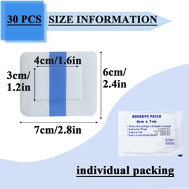 Pack of 30 Waterproof Transparent Bandage, 6 x 7 cm Shower Plasters, Waterproof Plasters, Sterile, Transparent, Strong Hold, Ideal for Showering, Sports,