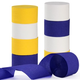 Navy-Blue White-Yellow Party-Decorations Supplies Streamers - 8 Rolls Graduation Wedding Birthday Baby Bridal Shower Crepe Tissue Paper Streamer Garland Decor Panduola