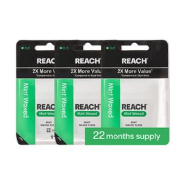 REACH Waxed Dental Floss, Mint, 2X More Value, Plaque Remover for Teeth, Shred Resistant, Floss Slides Smoothly, Easy to Use, Waxed, for Adults & Kids, Oral Care, PFAS Free, 3 Pack, 115 yd