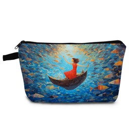 YULUENZE Red Lady In Sea Makeup Bag Cute Small Organizer Bag with Zipper Red Lady In Sea Cosmetic Bag Aesthetic Birthday Present for Women Sisters Friends -2