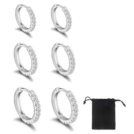 SJBAUTYO Hoop Earrings for Women, 3 Pairs Small Silver Hoop Earrings, Hypoallergenic, Silver Huggie Hoop Earrings, Cartilage Sleeper, Small Hoop Earrings for Men and Women, 6/7/8 mm, Stainless Steel