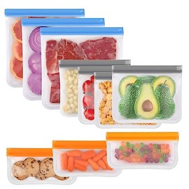 Ausein Bolsas Reutilizables para Alimentos, Paquete de 10 Bolsas de Silicona para Congelar Alimentos Sin BPA, Bolsas Resellables para Sándwich, Aperitivos, Carne, Verduras y Frutas (3 Colores)