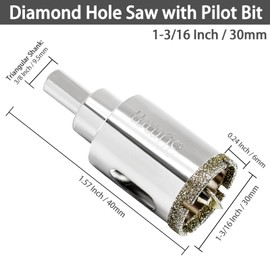 Qjaiune 3-1/2 Inch / 90mm Diamond Hole Saw with Pilot Drill Bit, 1-9/16 Inch Cutting Depth Glass Hole Saw Tile Hole Saw Drill Bit, Ceramic Hole Saw for Marble, Granite, Fiberglass, Porcelain, Quartz