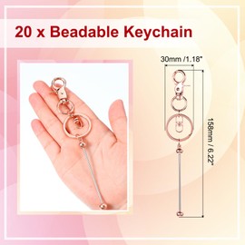 PATIKIL 20 Pcs Beadable Keychains Bars, Metal Beaded Keychain Blanks Bulk Making Supplies Kit with Swivel Snap Hooks for Pendant DIY Art Crafts, Rose Gold