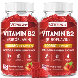 VAJYKEWJY Vitamin B2 Riboflavin 400mg Gummies for Energy & Metabolism Support - Delicious Strawberries Flavor Vegan Gummies - Non-GMO, Gluten Free - 120 Count
