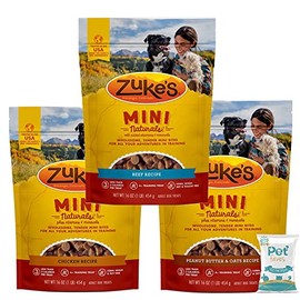 (3 Pack) Zuke Mini Naturals - Chicken, Beef , Peanut Butter - 16oz Each with 10ct Pet Wipes