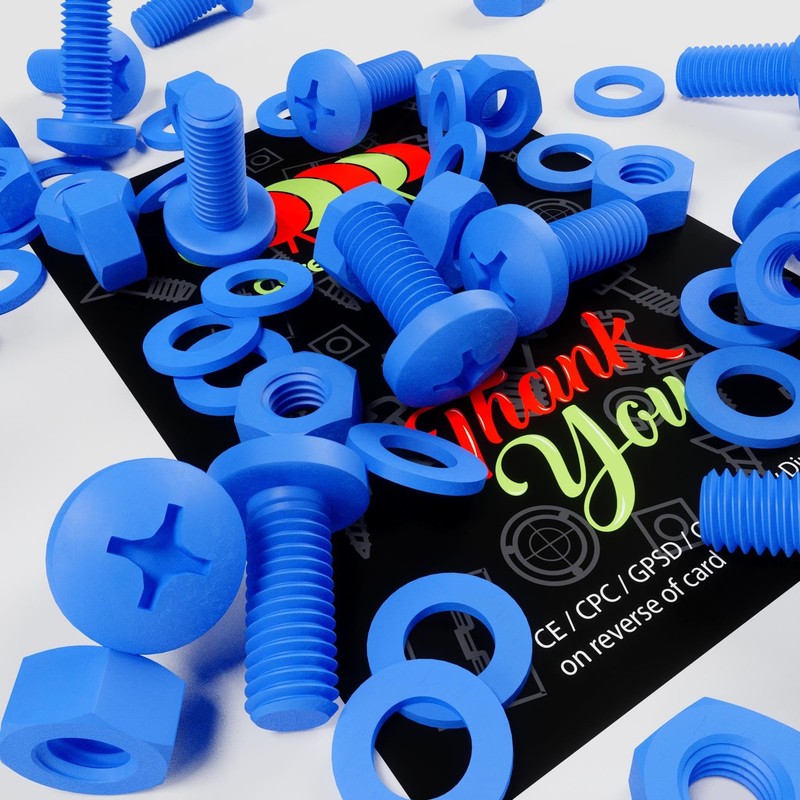 20 x Blue Pan Head Screws Polypropylene (PP) Plastic Nuts
