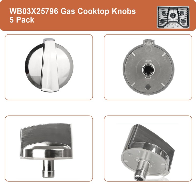5 Pack WB03X25796 WB03T10326 Gas Cooktop Knob, Range Burner Stove