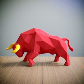 Yona DIY Red Bull Papercraft kit, Abstract Low Poly Animal DIY kits, Home decor, kids crafts kits, Gift, origami 3D, Paper sculpture, 3D Puzzle, Papercraft set for adults