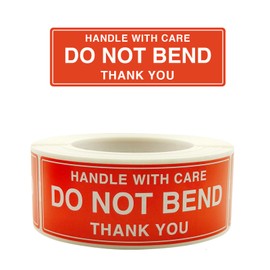 JEKUGOT 1 Roll / 250 Labels, Red Handle be Careful not to Bend Thank You Label Sticker for Careful Handling and Packaging Sticker (25mm x 75mm)