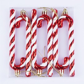 Pack of 6 Christmas Tree Pendants, Candy Canes, Christmas Tree Decoration, Costume Accessories, Novelty Christmas Hanging Ornaments, Glittering Pendants for Christmas Parties (Red)