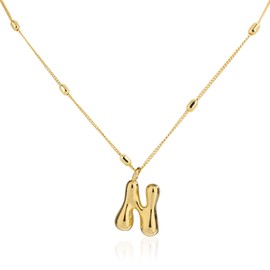Mikovivi Gold Bubble Letter Necklace, Petite Necklace with Initial Pendant with Pearl Necklace, Trendy Necklace with Alphabet Charm, Jewellery Gifts for Women, Birthday, Anniversary, Festival, Zinc,