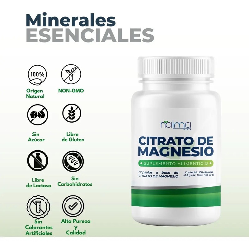 Citrato Magnesio 500mg Y Zinc Con Jengibre 200 Cáps Naima