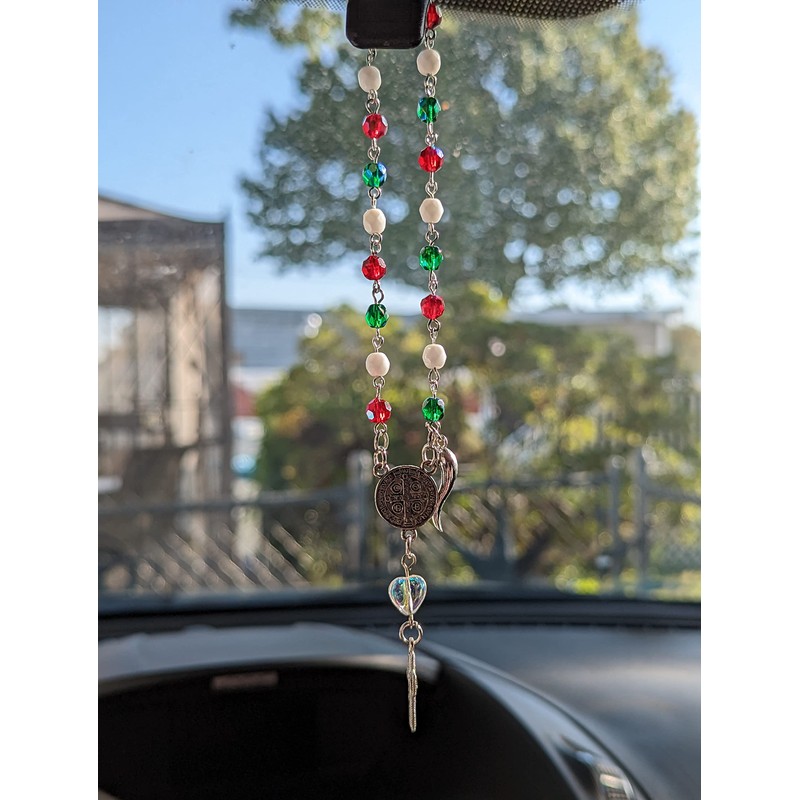 Italian Auto/Vehicle Rosary With Italian Horn (Cornicello) Charm (Silver plain