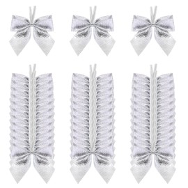 Christmas Tree Mini Bows Penta Angel 36Pcs Small Metallic Foil Wrapped Gift Boutique Ribbon Twist Tie Bows for Holiday Party Favor DIY Craft Sewing Bakery Treat Package Decoration (Sliver, 2cm)