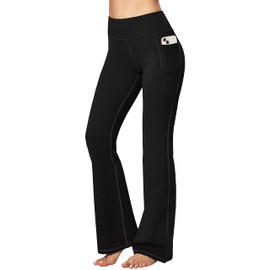 Heathyoga Women Bootcut High Waist Yoga Pants with Pockets, Black, Large