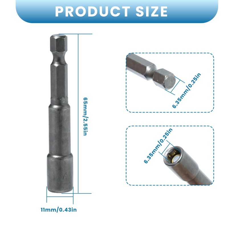 10 Pcs 1/4'' Hex Shank Magnetic Power Nut Driver Bit,