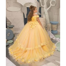 Flower Girl Dress Royal Blue Tulle Pageant Dresses for Girls Off Shoulder Lace Princess Party Ball Gown First Communion Dress Size 8