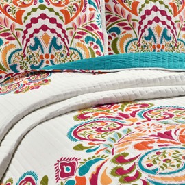 Lush Decor Clara Quilt 3 Piece Reversible Bedding Set, Full Queen, Turquoise and Tangerine