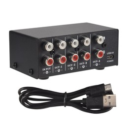 Aswalling 1 in 4 Out Stereo Signal Source Splitter Audio Frequency Signal Distribute Device Non Consumption Output Interface