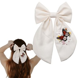 Bow Hair Barrette Clip with Long Tail Butterfly Embroidery Hairpin for Women White Bowknot Hair Clips Large Hair Bow for Girls
