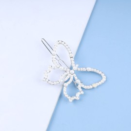 Andelaisi Vintage Butterfly Pearl Hair Clip Silver Hollow Butterfly Hair Barrette Clip French Pearl Butterfly Hairpin Clip Minimalist 3D Butterfly Head Clip Hair Decorative Headwear Hair Accessories
