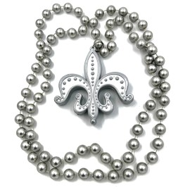 Silver Fleur de Lis Mardi Gras Bead Necklace New Orleans Parade Party Throw Favor