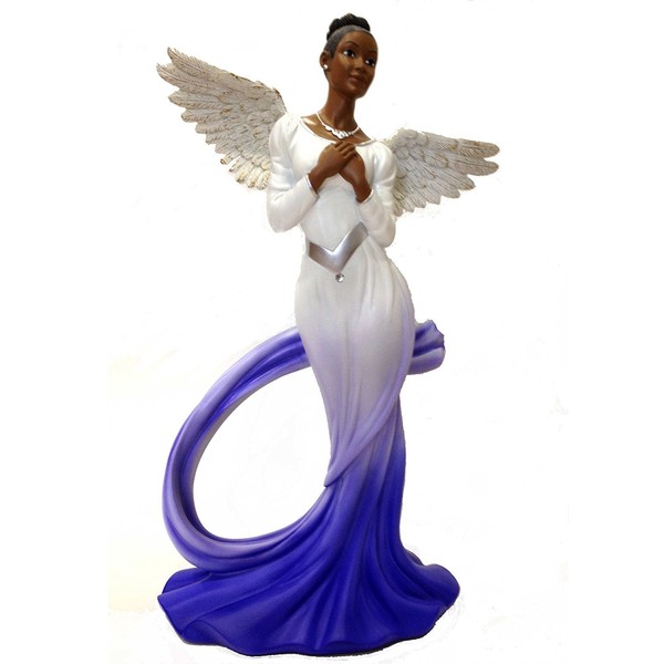 Ebony Treasures Sash Angel in Blue African American Angel Statue white/blue/silver 11.75 inches