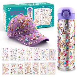 Gifts for Girls 4 5 6 7 8 9 10 Year Old DIY Water Bottle and Baseball Cap, Decorate Your Own Water Bottle with Gem & Unicorn Stickers, Christmas Birthday Present for Girls Age 4-12, Cap & Bottle Craft