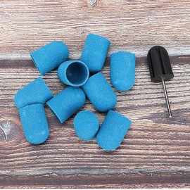 10 Sanding Caps + 1 Cap Holder Set, Electric Nail Drill, Pedicure Machine Accessories, Cap Sander, Nail Cutter Attachment Set Made of Quartz and Stainless Steel for Nail and Foot Care (Blue)
