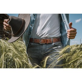 YOETEY Full Grain Leather Belt for Men - Mens Belt Casual 1 1/2" with 100% Italian Cow Leather - Roll Buckle Oval Hole for Smooth Wearing