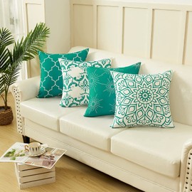 Pknoclan Cushion Covers 45x45cm Decorative Pillowcase Set of 4 Nordic Sofa Backrest Fashion Simple Zabuton Cover Modern Square Pillowcase Home Office Chair Car Bed Decor Decor Decor Lake Blue