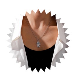 Inilbran Boho Hamsa Necklace Silver Hamsa Choker Necklace Vintage Fatima Hand Pendant Necklace Vintage Hamsa Hand Necklace Jewelry for Women and Girls